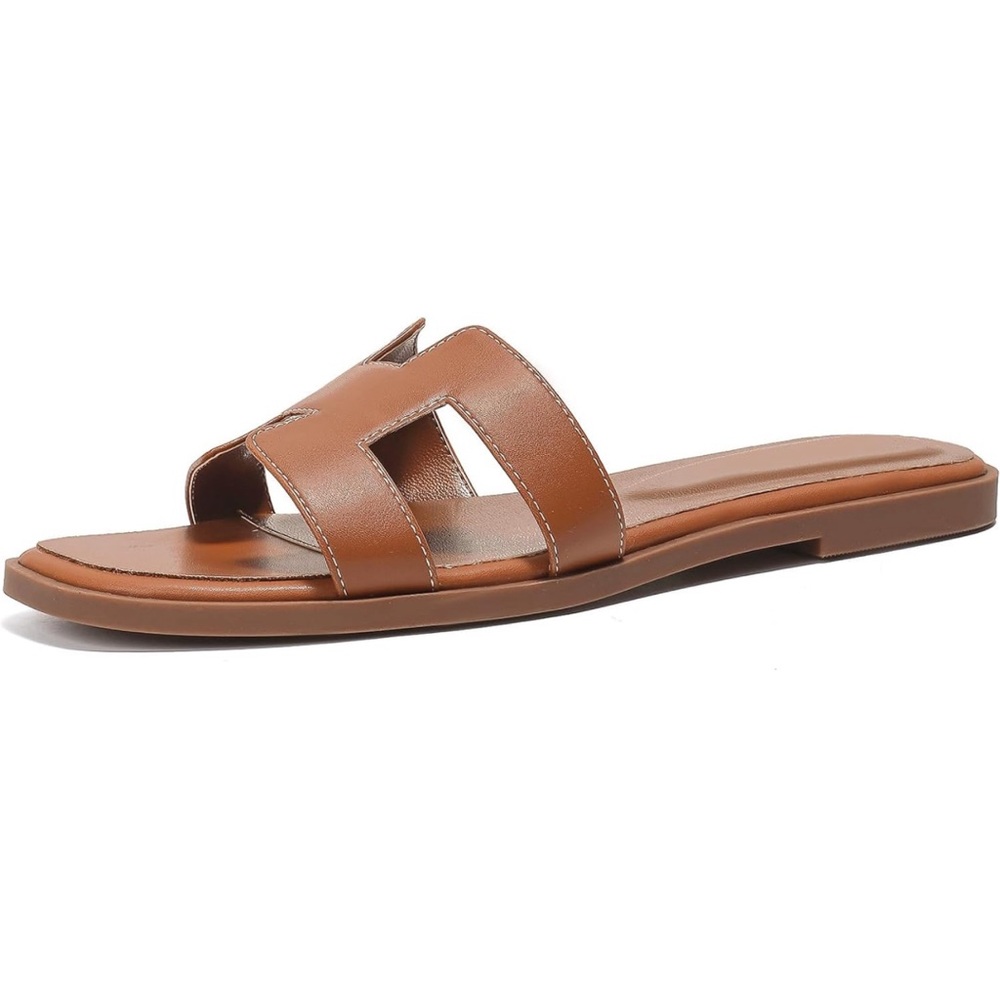 Brown Womens Flat Sandals Flat Slide Sandals Metallic